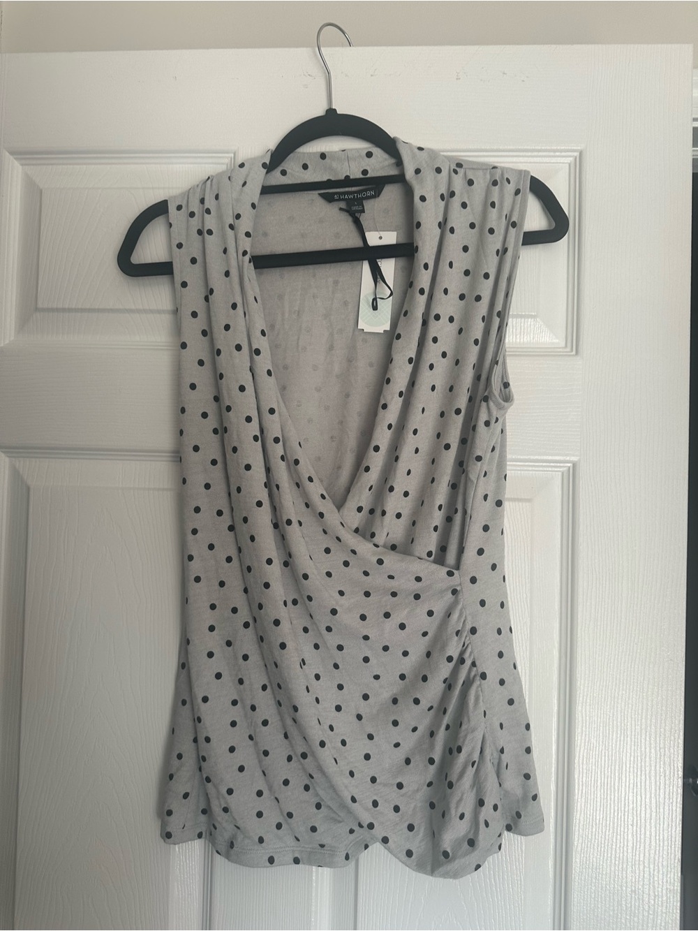 41 Hawthorne Drape Front Polka Dot Sleeveless Top - Gray/Black NWT
